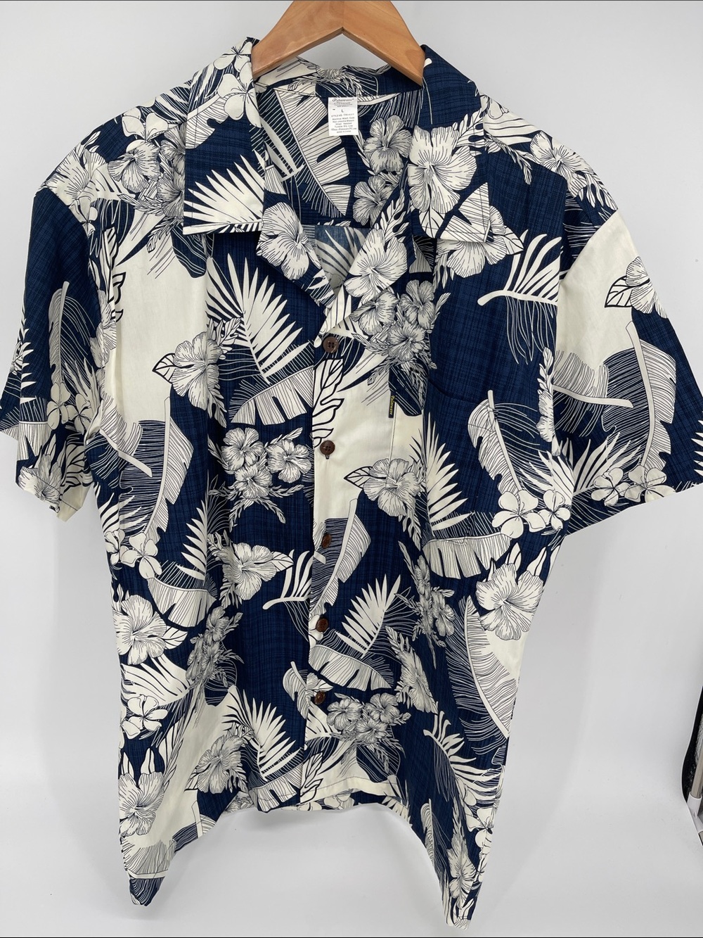 Palmwave Hawaii Men’s Large Camp Shirt Blue And Cream